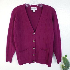 Vintage Nordstrom 100% Lambswool Knit Cardigan Burgundy size S V-neck Retro